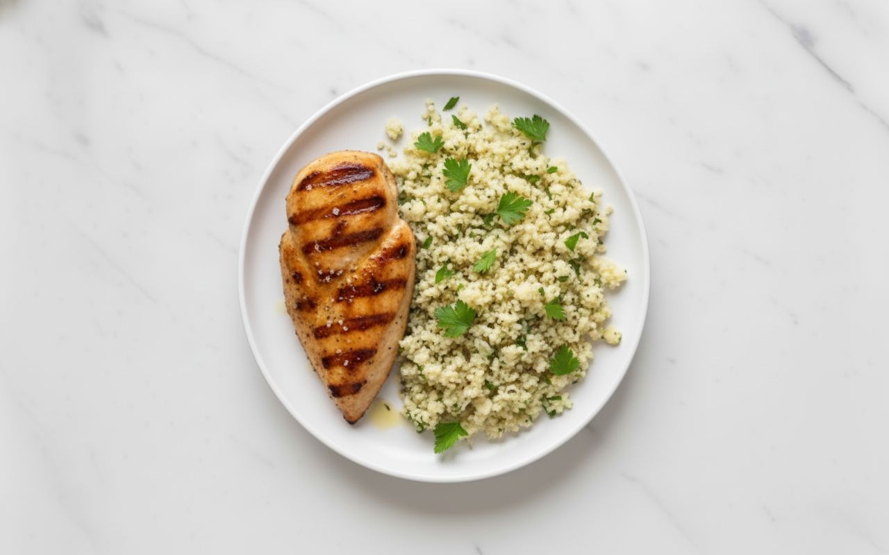 Pollo al Orégano con Arroz de Coliflor con Perejil