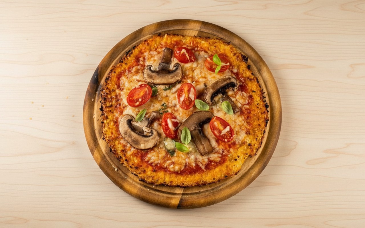 Pizza de Coliflor con Champiñones y Tomate