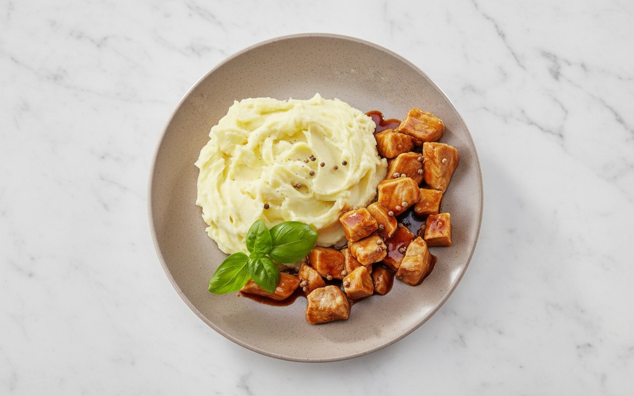 Pollo en Salsa de Ostión con Puré de Papas
