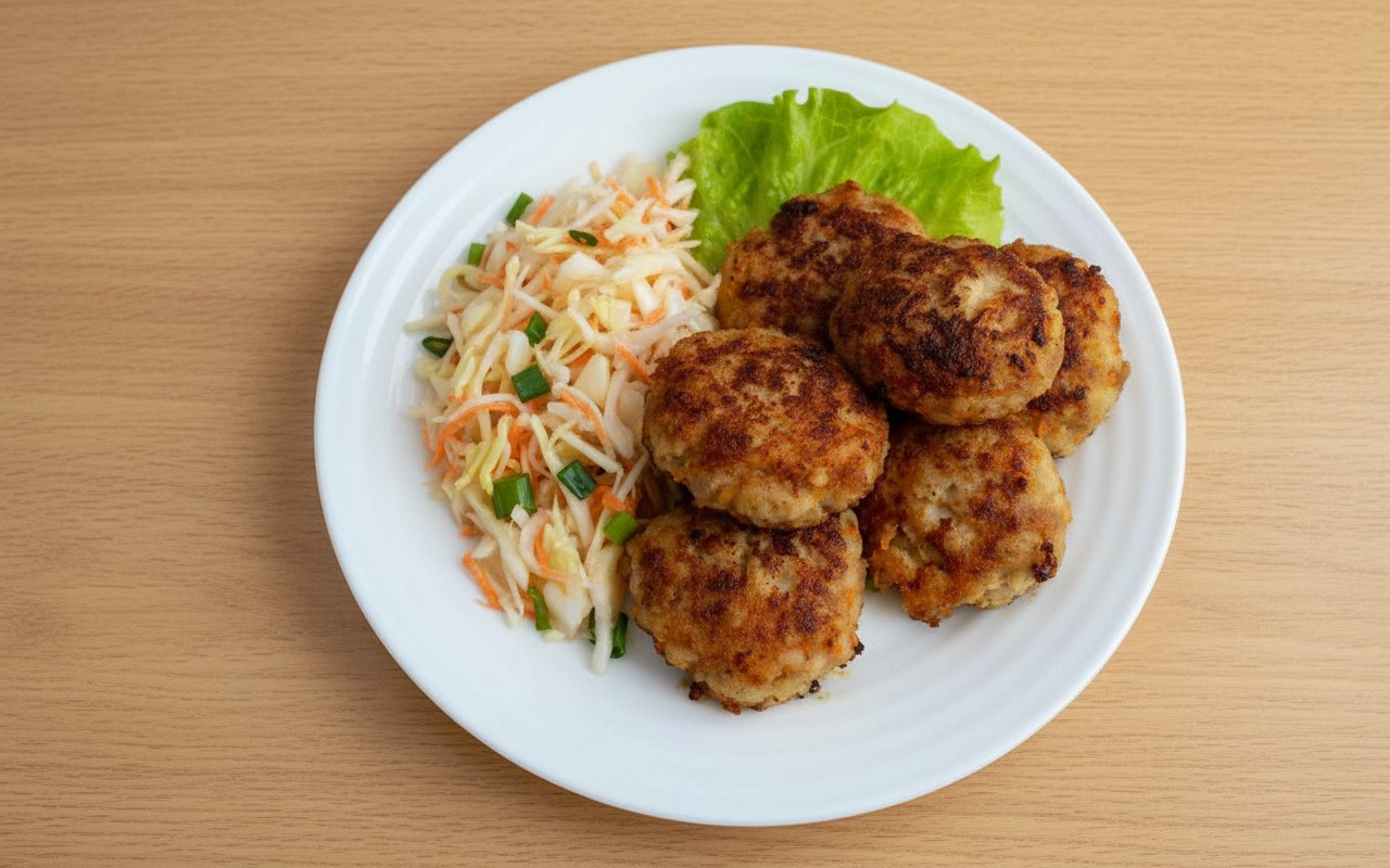Hamburguesas de Pollo con Ensalada de Col