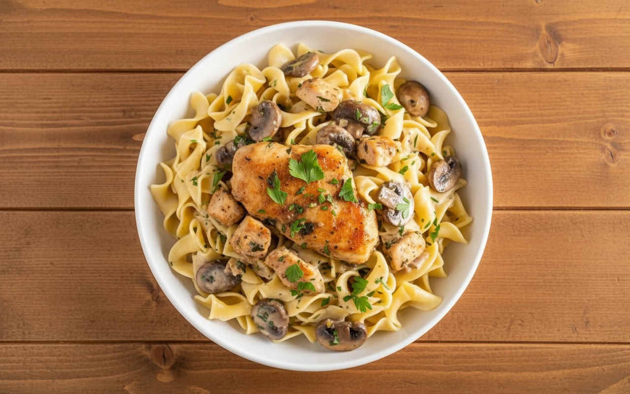 Pasta con Pollo, Champiñones y Perejil