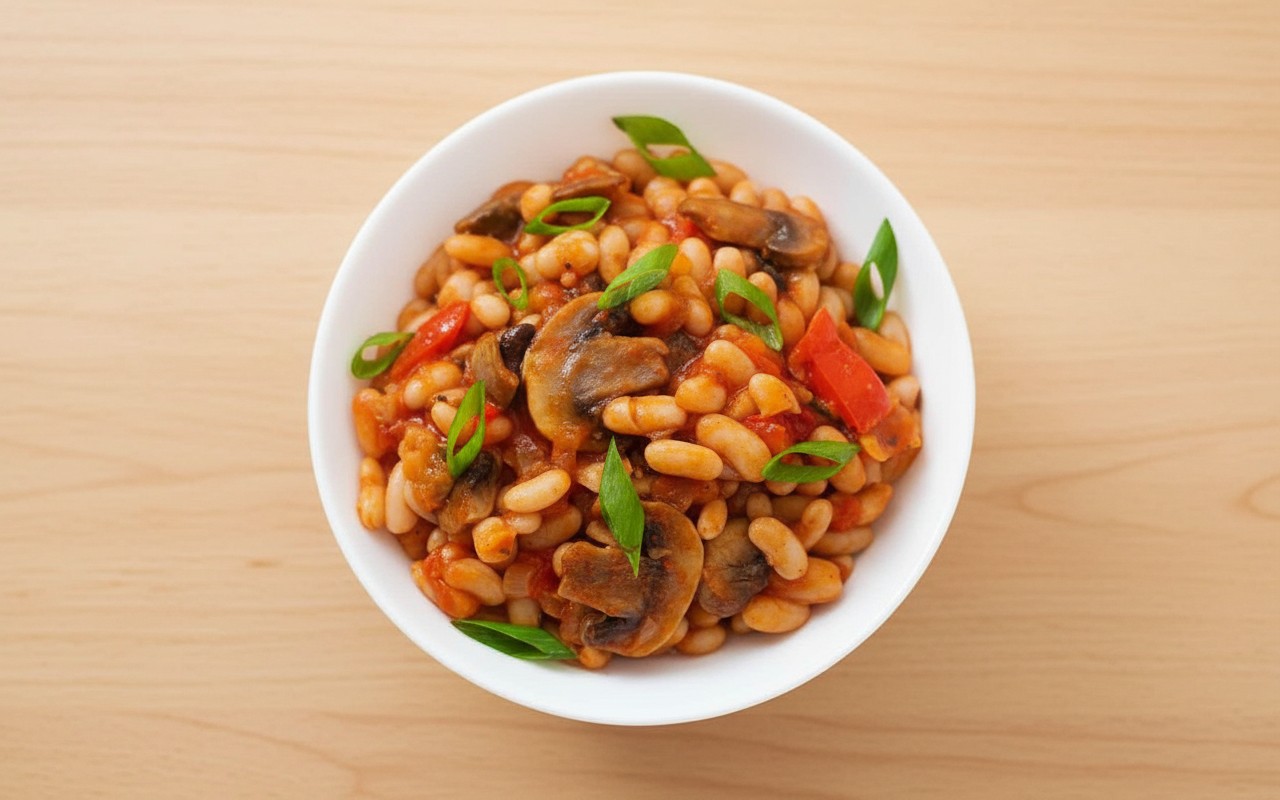 Guiso de Frijoles con Champiñones y Tomate