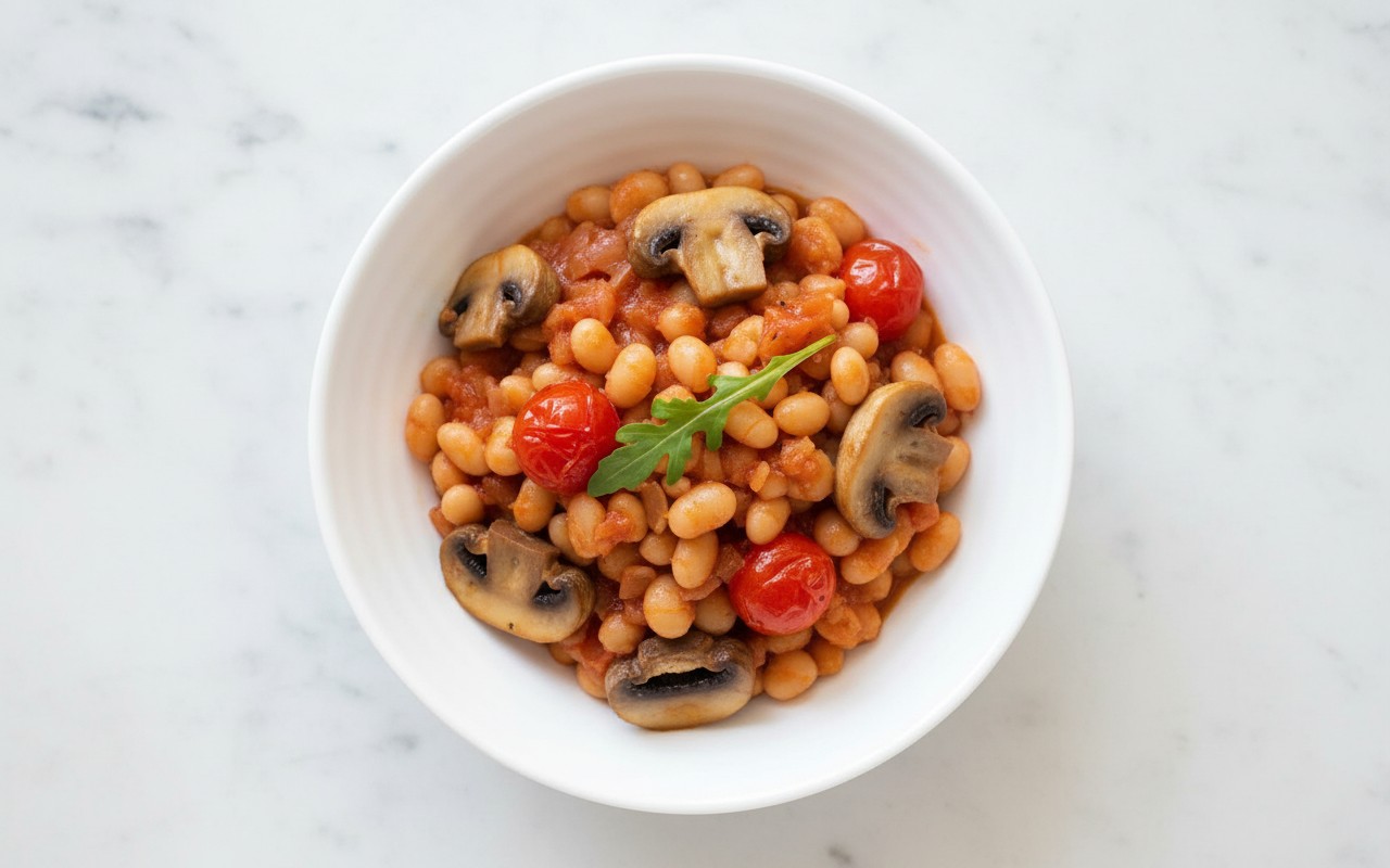 Frijoles y Champiñones Salteados con Tomate
