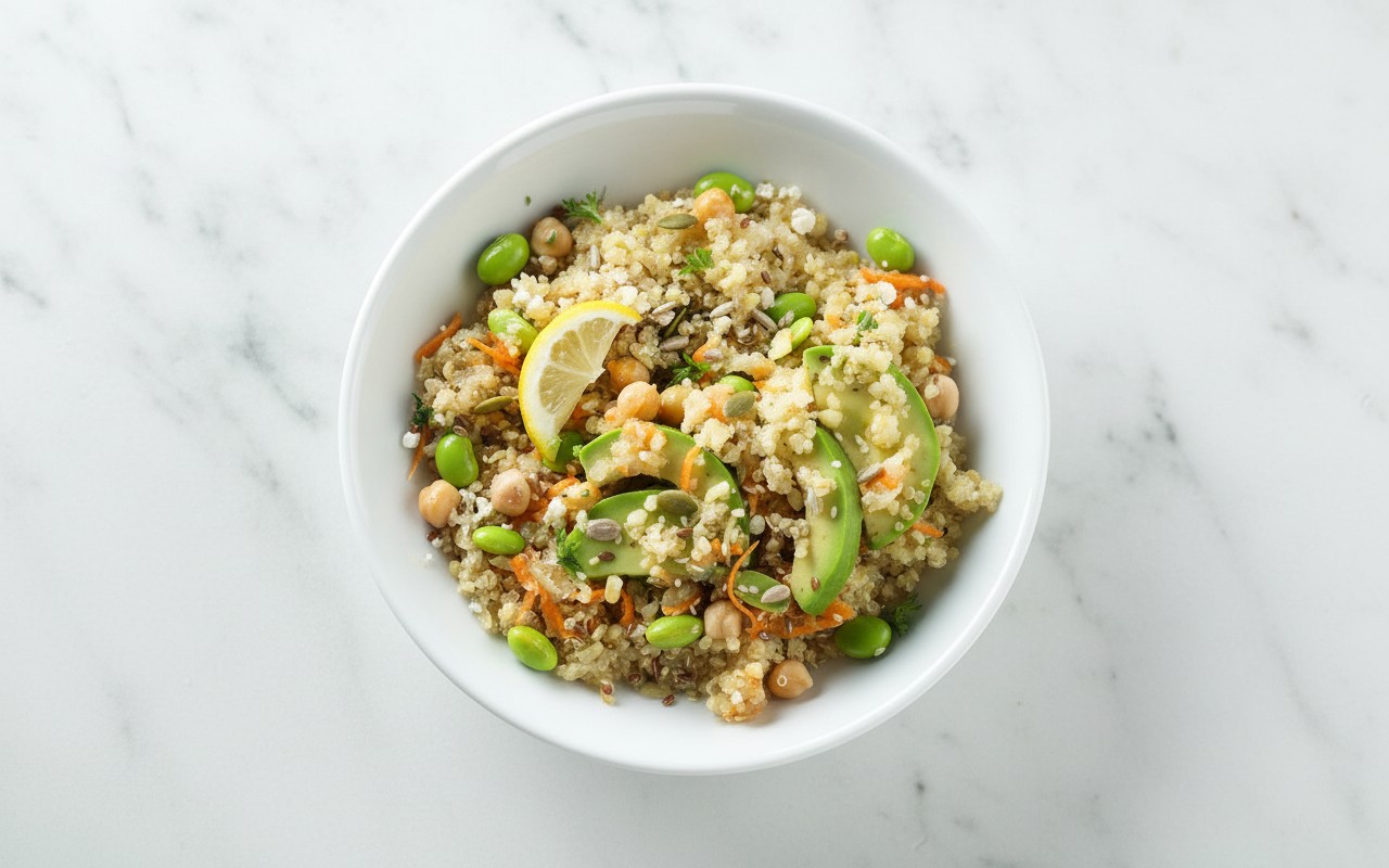 Bowl de Quinua con Garbanzos, Edamame y Palta