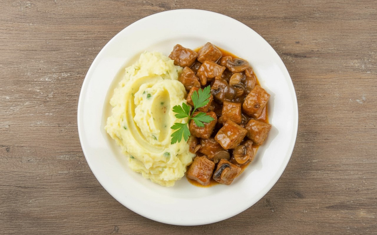 Cerdo a la Naranja con Champiñones y Puré