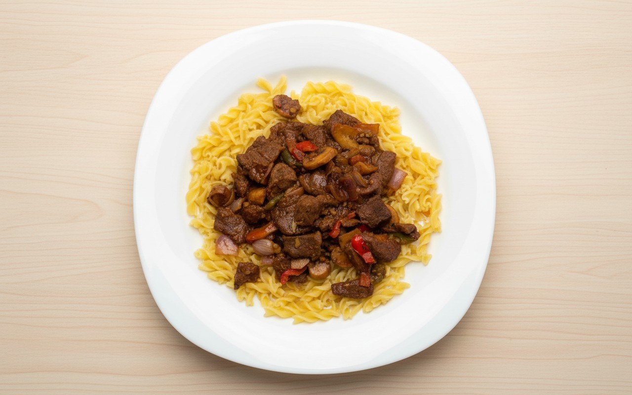 Pasta con Guiso de Carne y Champiñones