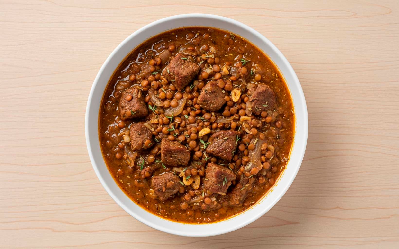 Guiso de Lentejas con Carne Especiada