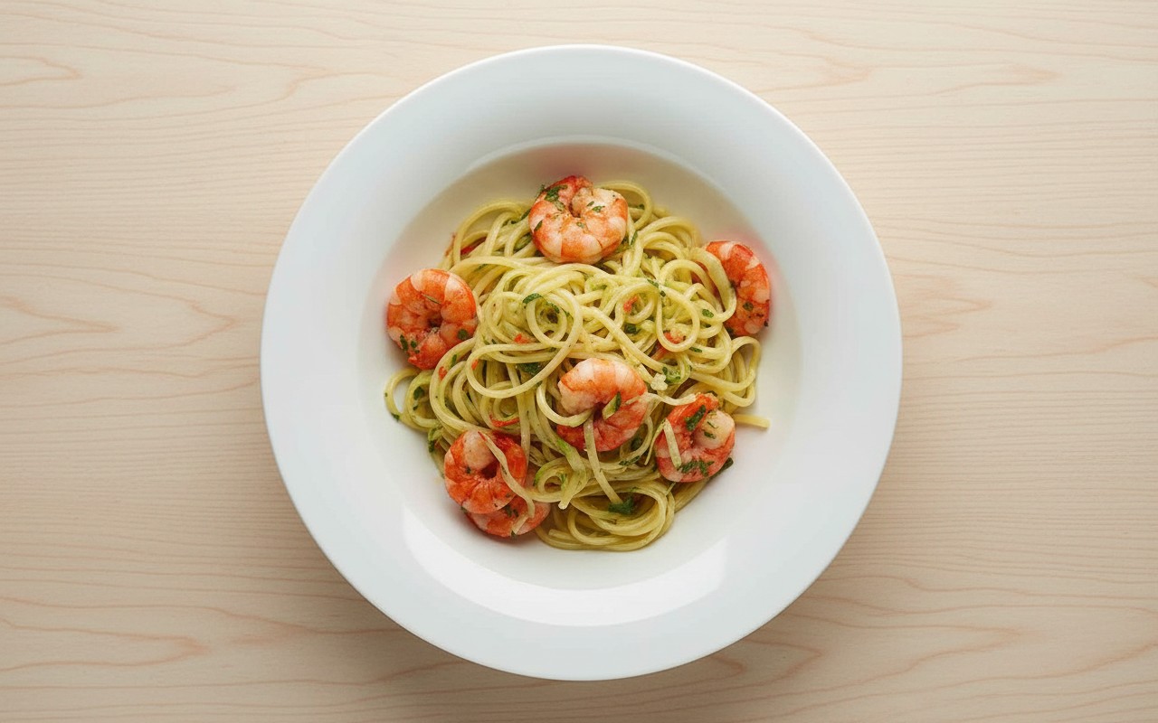 Pasta con Camarones al Ajo y Zucchini