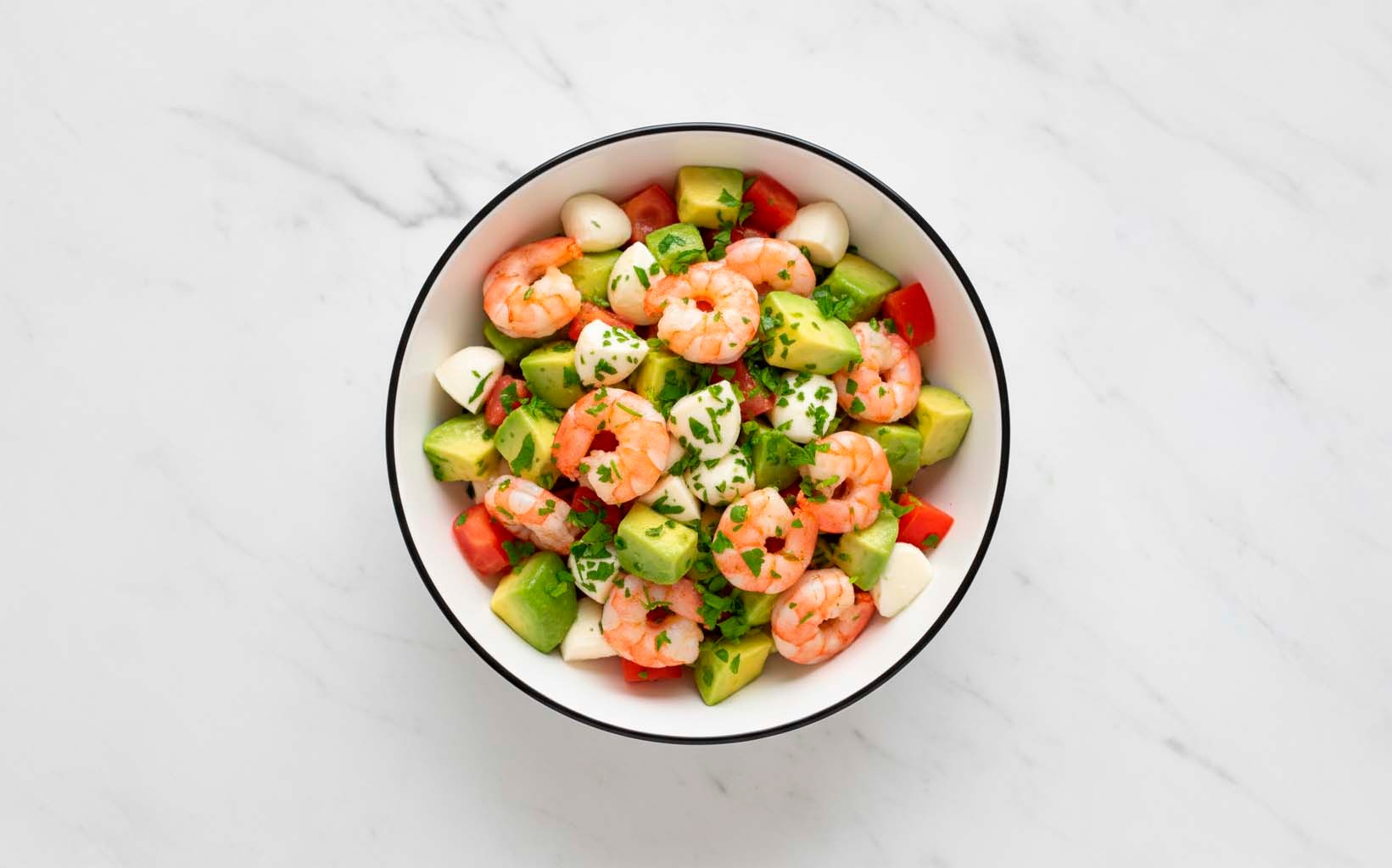 Bowl de Camarones con Mozzarella y Palta