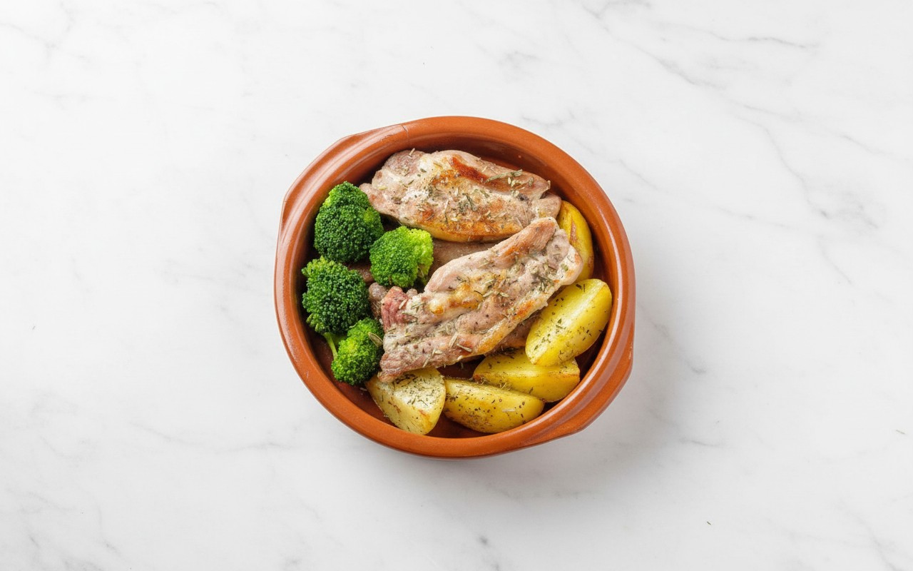 Pavo con Bastones de Papa al Romero y Brócoli