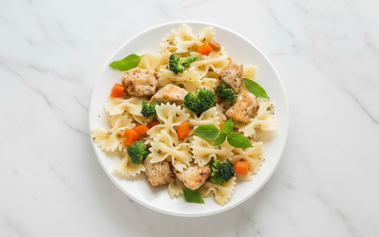 Ensalada de Corbata con Pollo, Brócoli y Zanahoria