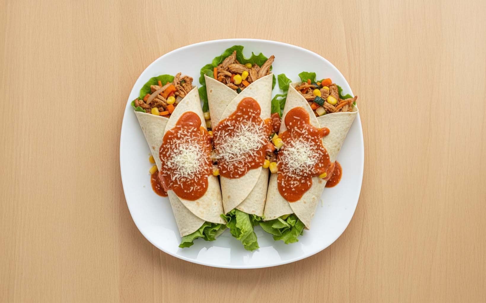 Wrap de Cerdo con Salsa de Tomate y Queso