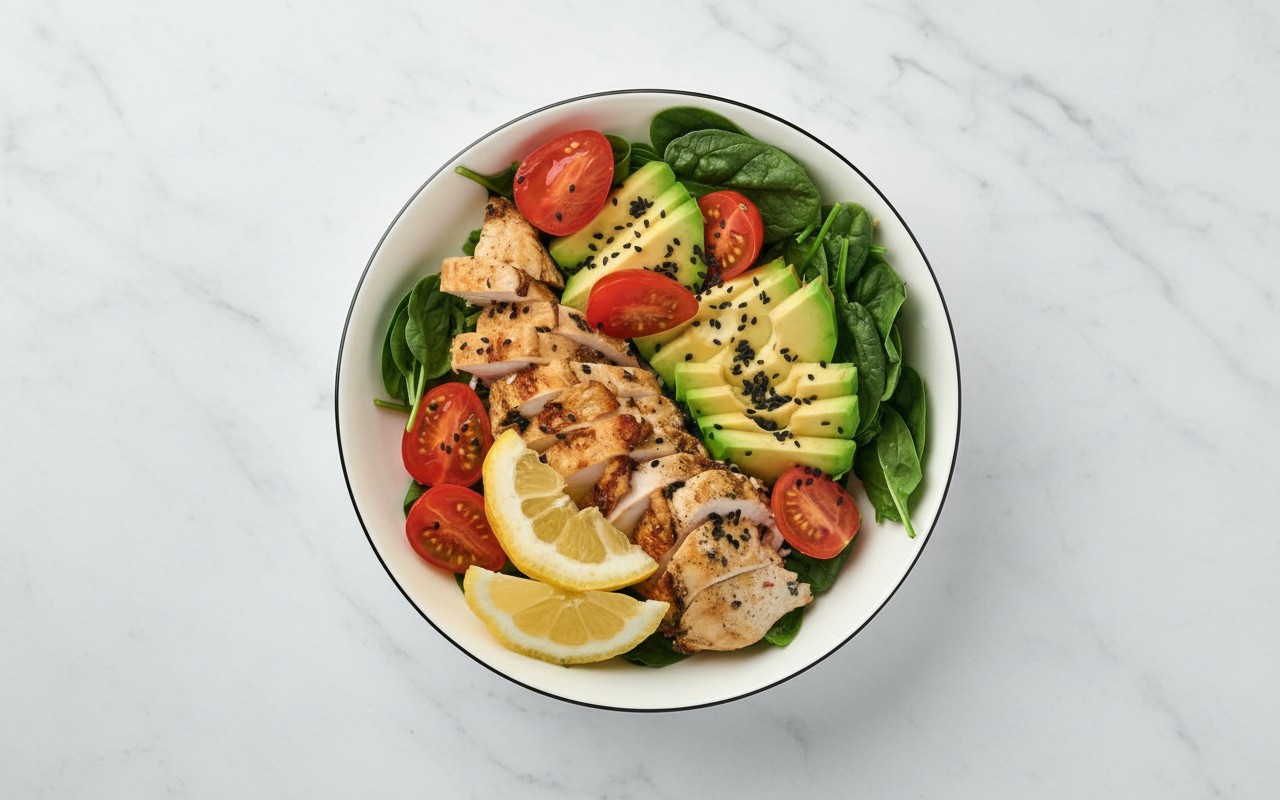 Ensalada Dulce de Pollo, Espinaca, Tomate y Palta