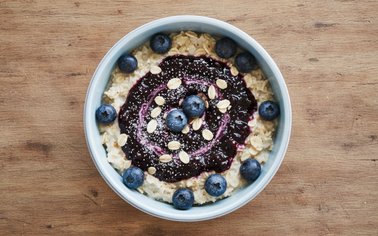 Avena con Yogurt y Mermelada de Arándanos