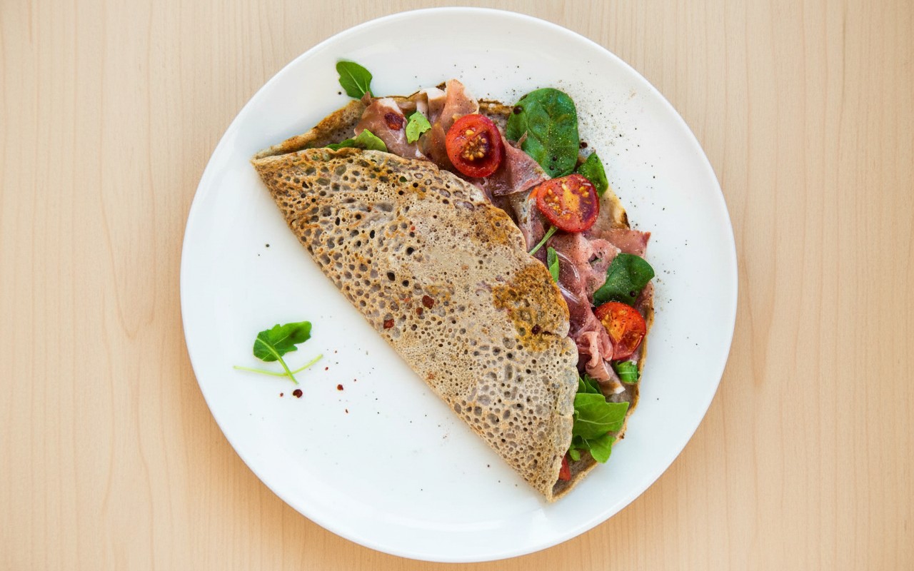 Crepé de Avena relleno de Jamón y Espinaca