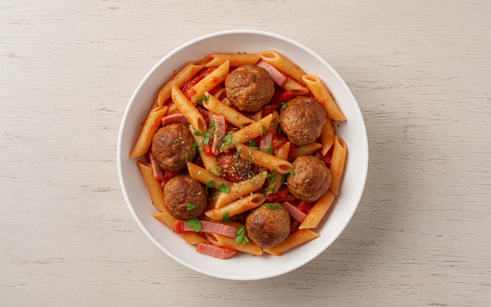 Estofado de Albóndigas con Pasta y Jamón