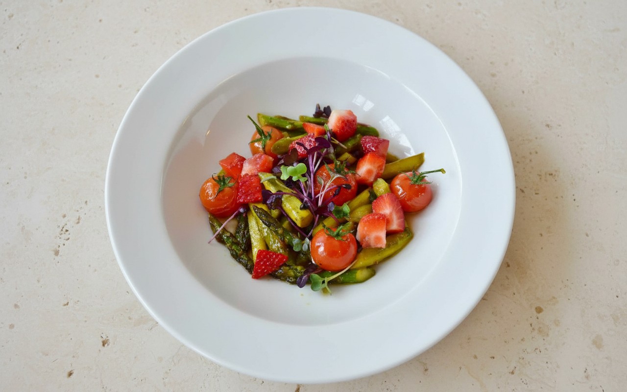 Ensalada de Espárragos con Tomate y Fresas