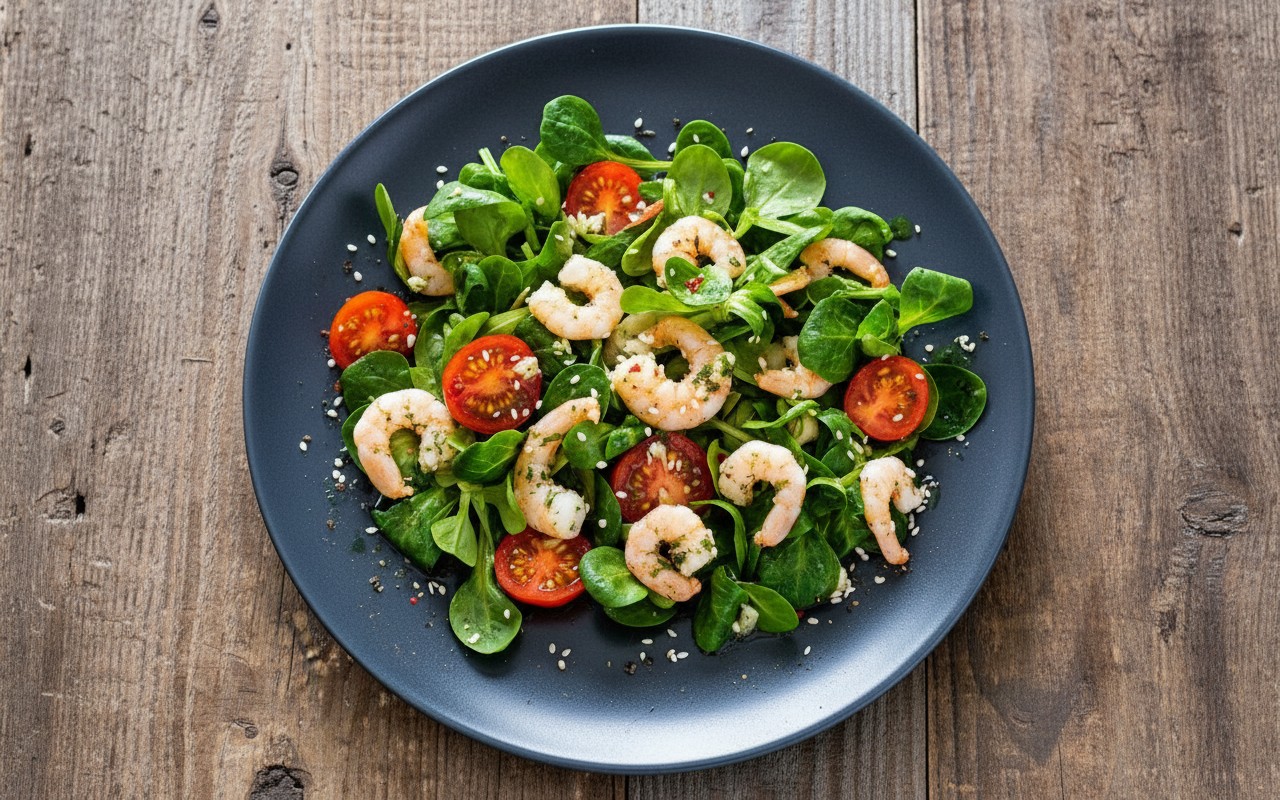Ensalada Verde con Camarones al Chimichurri y Tomate