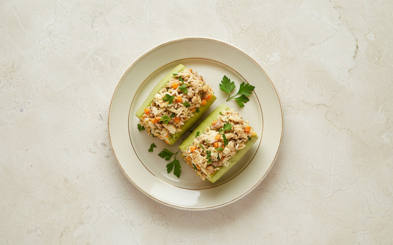 Zucchini Relleno con Pollo y Arroz
