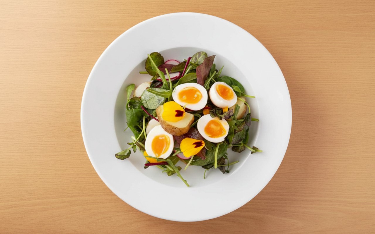 Ensalada Verde con Huevo, Papa y Aliño Dulce