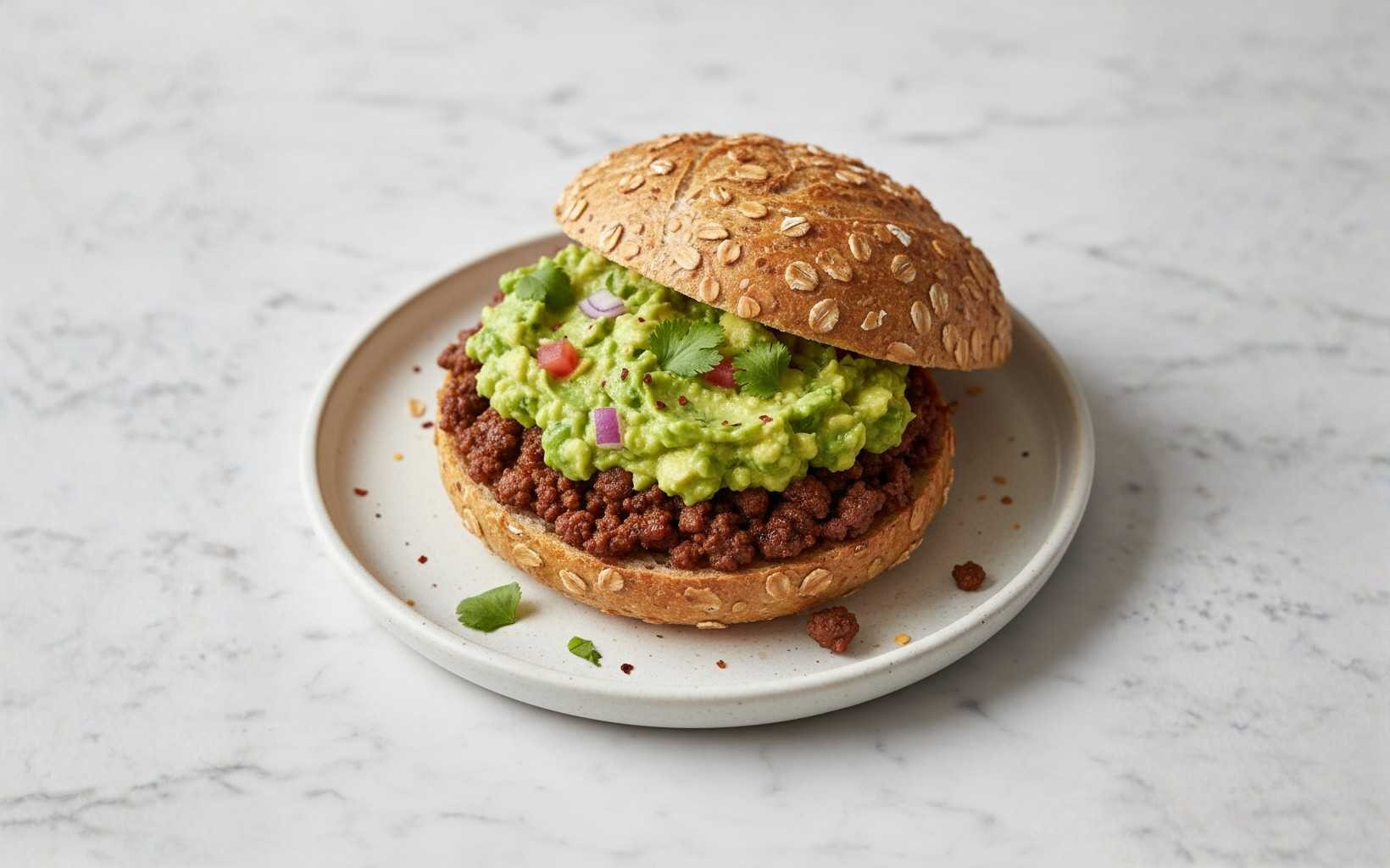 Pan de Avena con Carne Molida y Guacamole