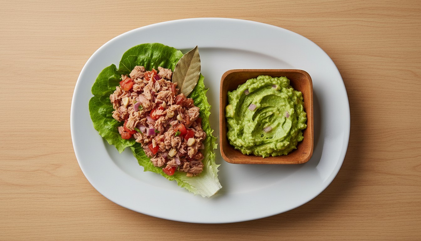 Taco de Lechuga con Guiso de Atún y Guacamole