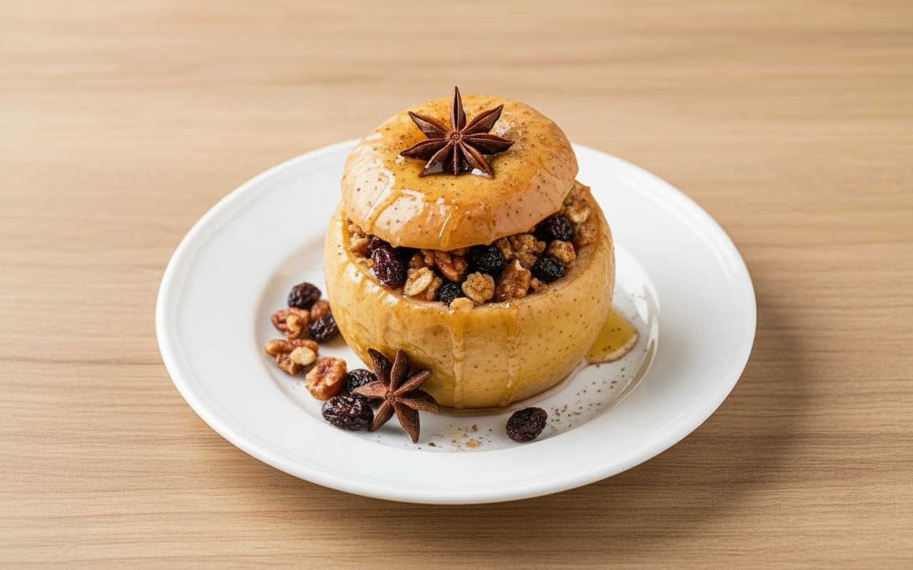 Manzana Horneada Rellena de Pasas y Pecanas