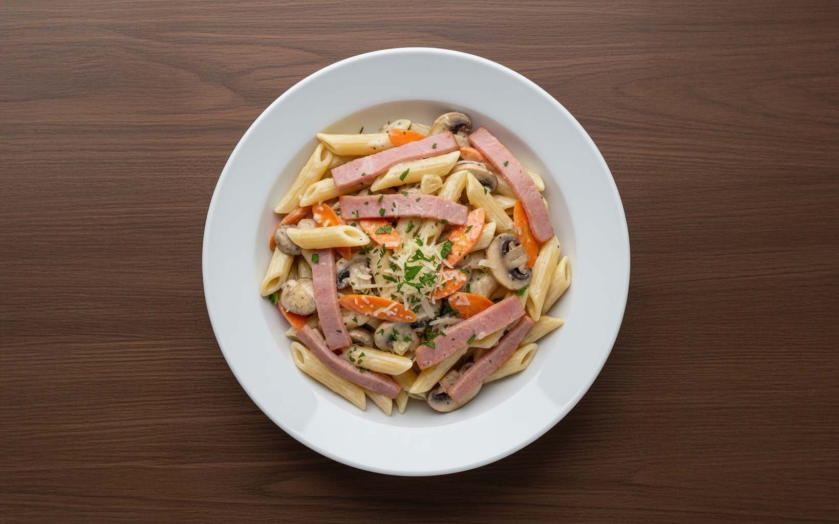Pasta con Crema de Leche, Jamón y Zanahoria