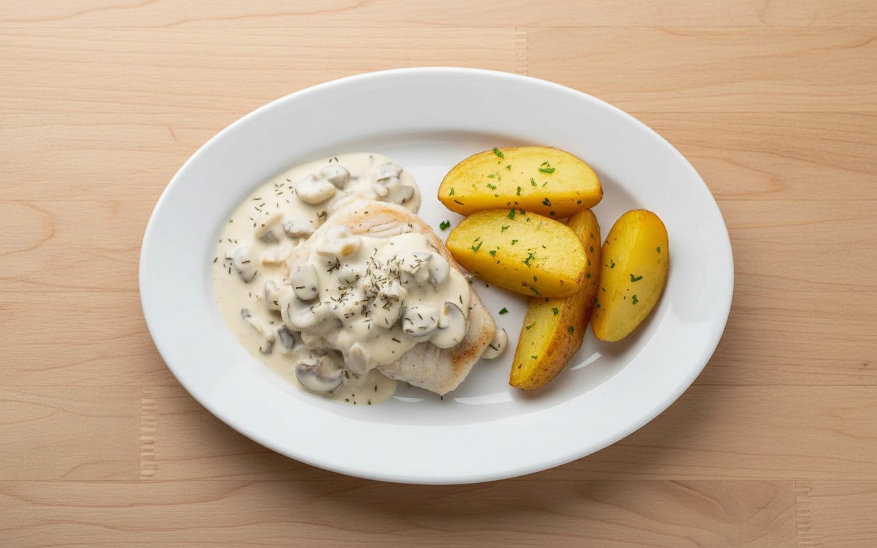 Pescado con Salsa de Champiñones y Papa