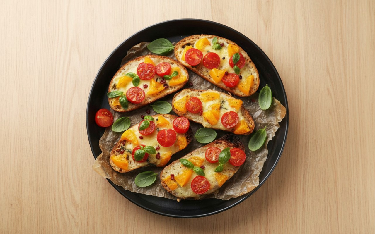 Rebanadas Tostadas con Mozzarella y Tomate