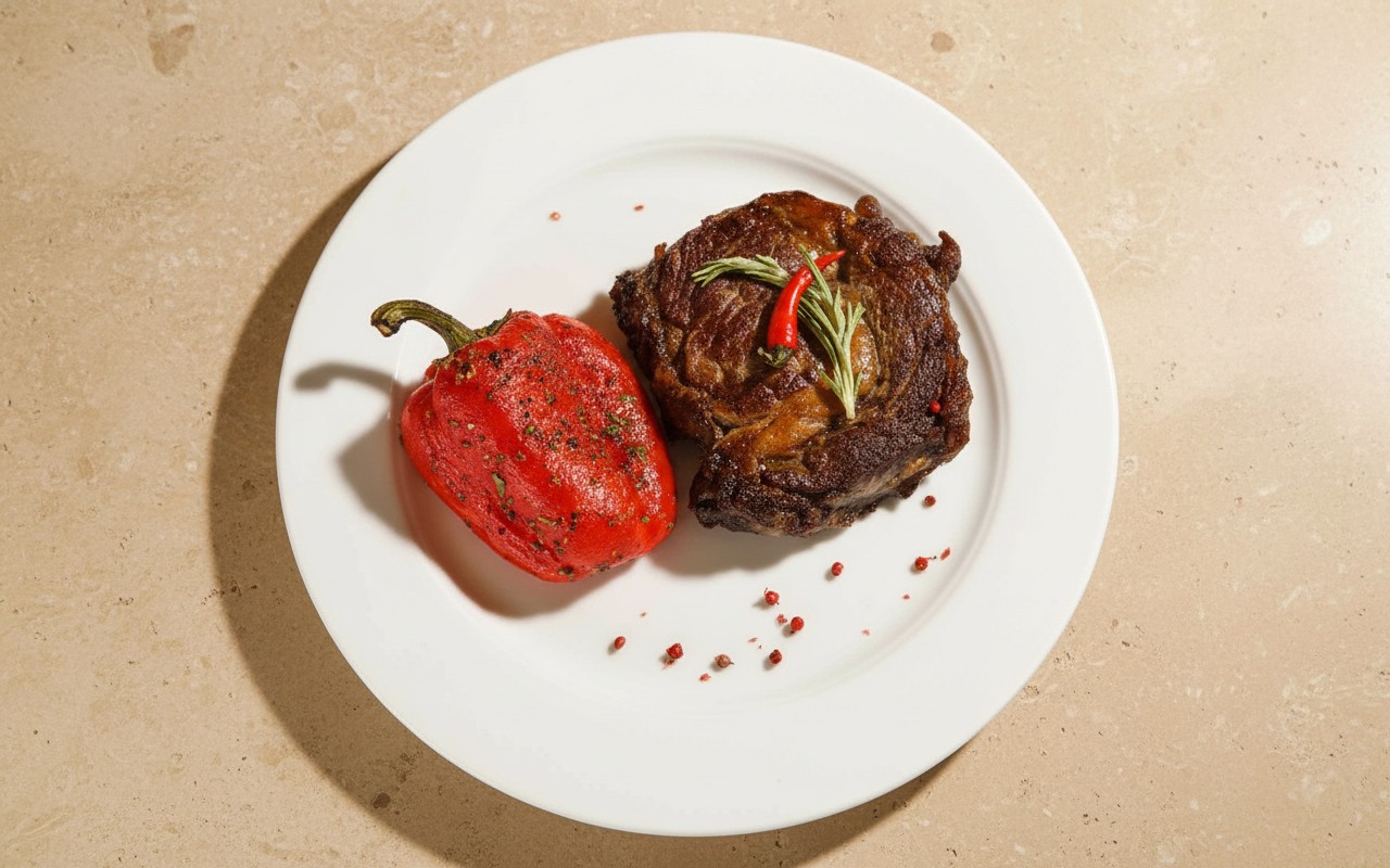 Carne a la Plancha con Pimiento Asado