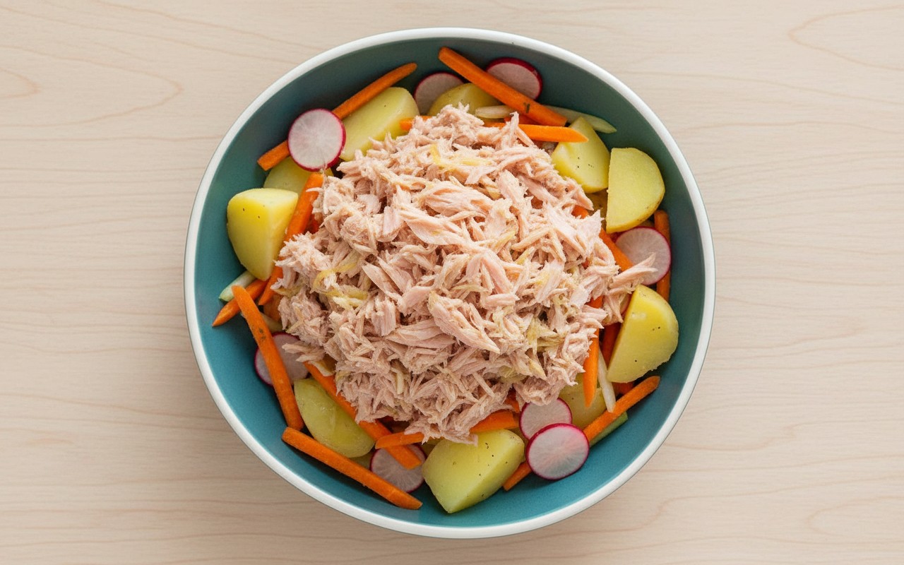 Ensalada de Atún con Rabanito, Zanahoria y Papa