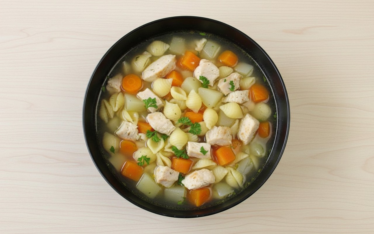 Sopa de Pollo con Pasta, Papa y Zanahoria
