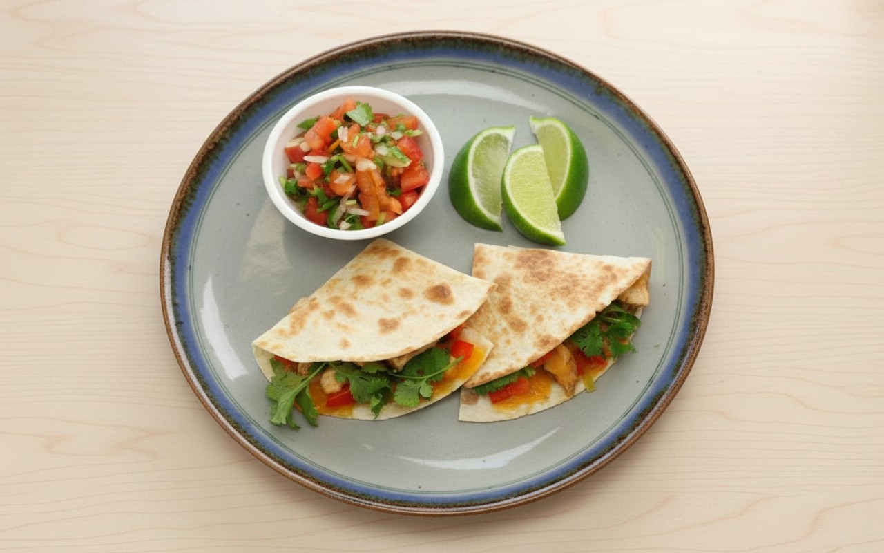 Quesadilla de Pollo con Queso Cheddar y Pico de Gallo