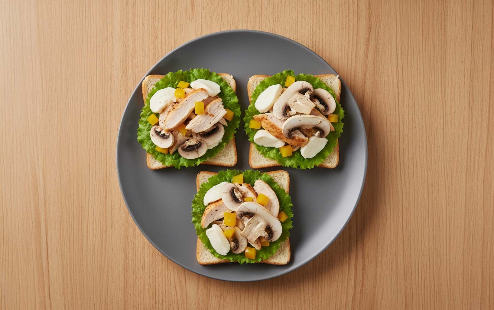 Tostadas con Pollo, Queso y Champiñones