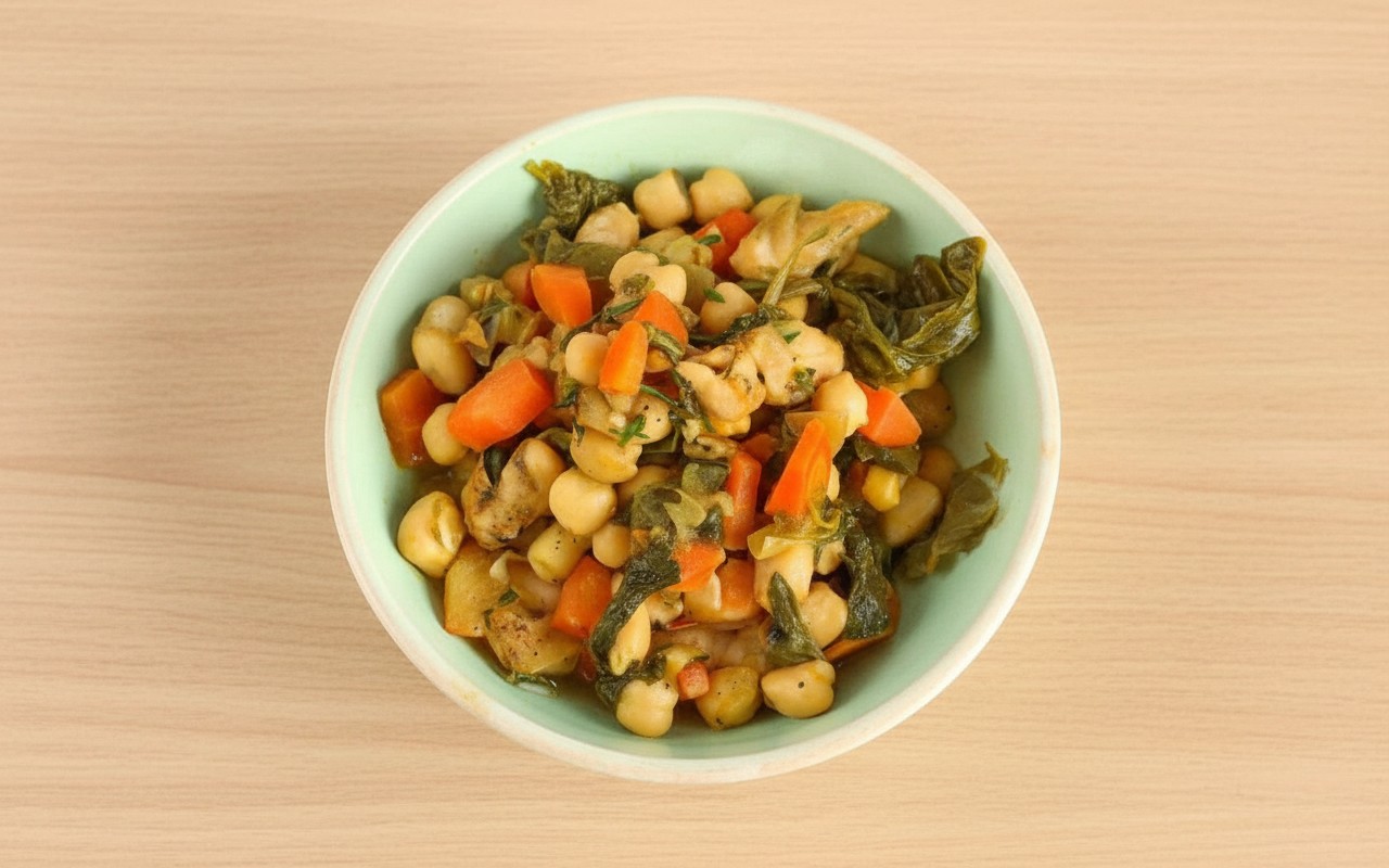 Guiso de Garbanzos con Pollo, Zanahoria y Acelga