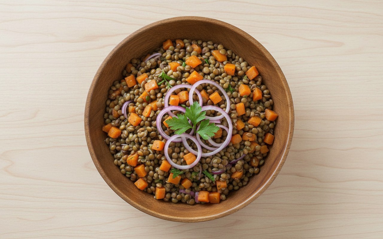 Lentejas con Zanahoria y Ensalada de Cebolla