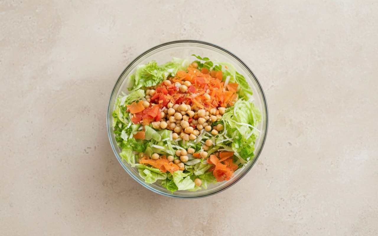 Ensalada de Garbanzos con Lechuga, Zanahoria y Tomate