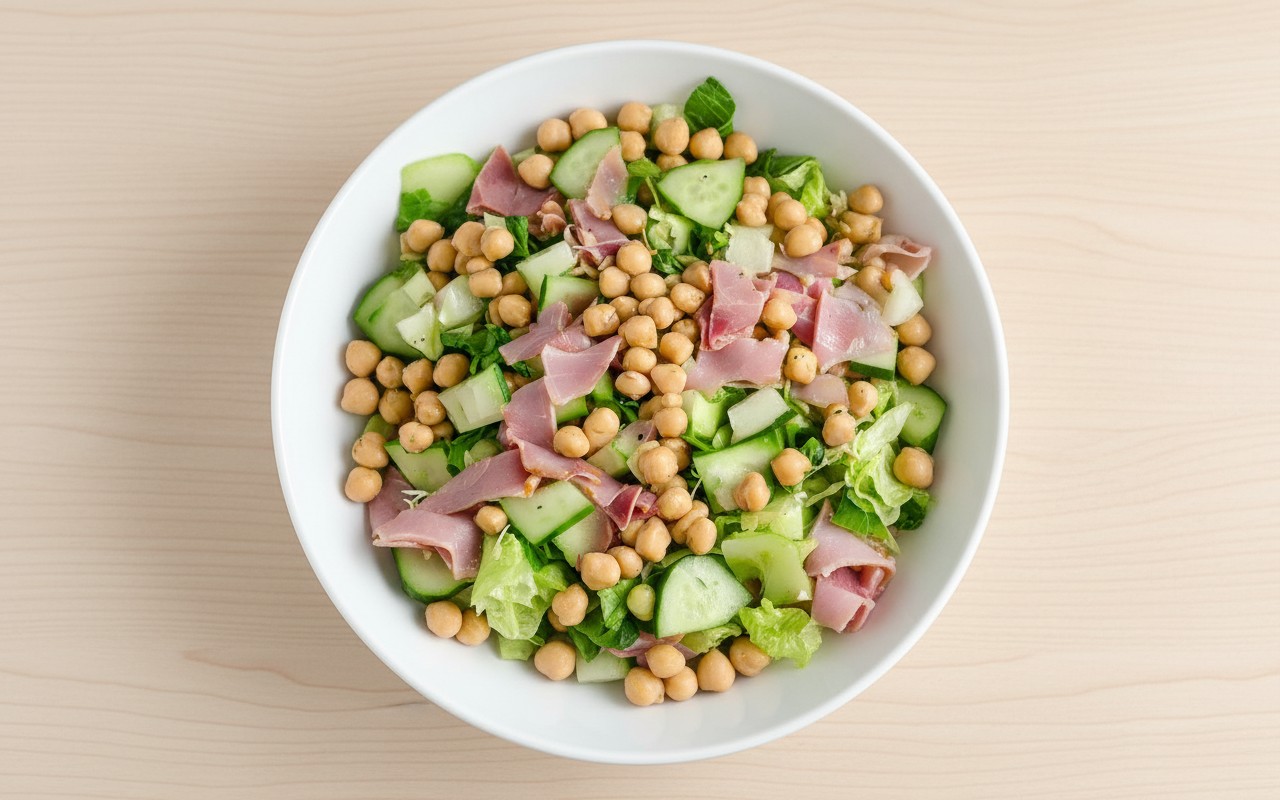 Ensalada de Garbanzos con Jamón, Lechuga y Pepino