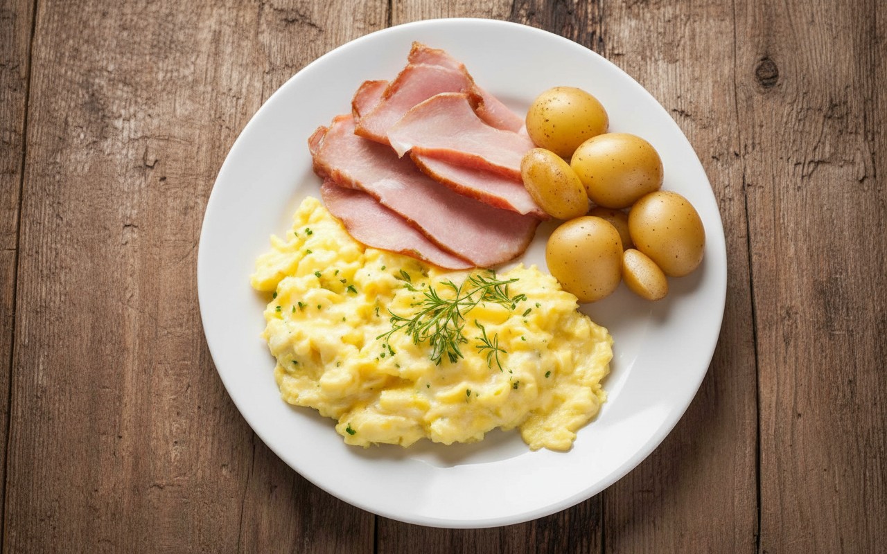 Huevos Revueltos con Jamón y Papa
