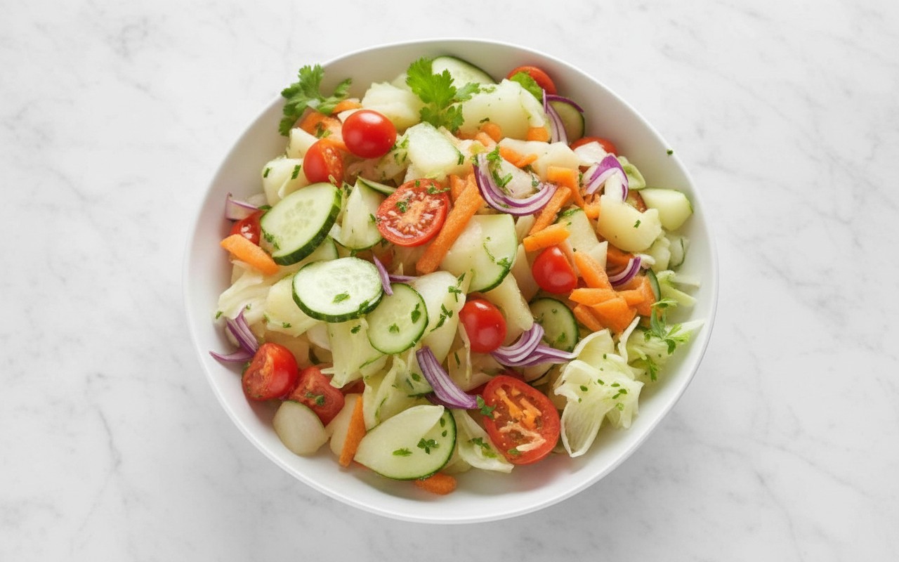 Ensalada de Papa, Col, Tomate, Zanahoria y Pepino