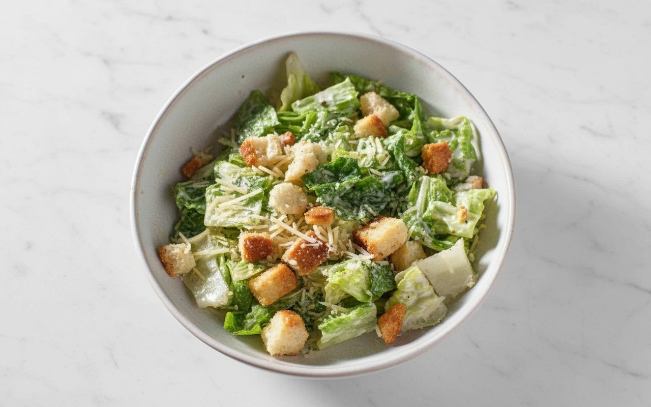 Green Salad with Croutons, Parmesan Cheese and Yogurt Dressing