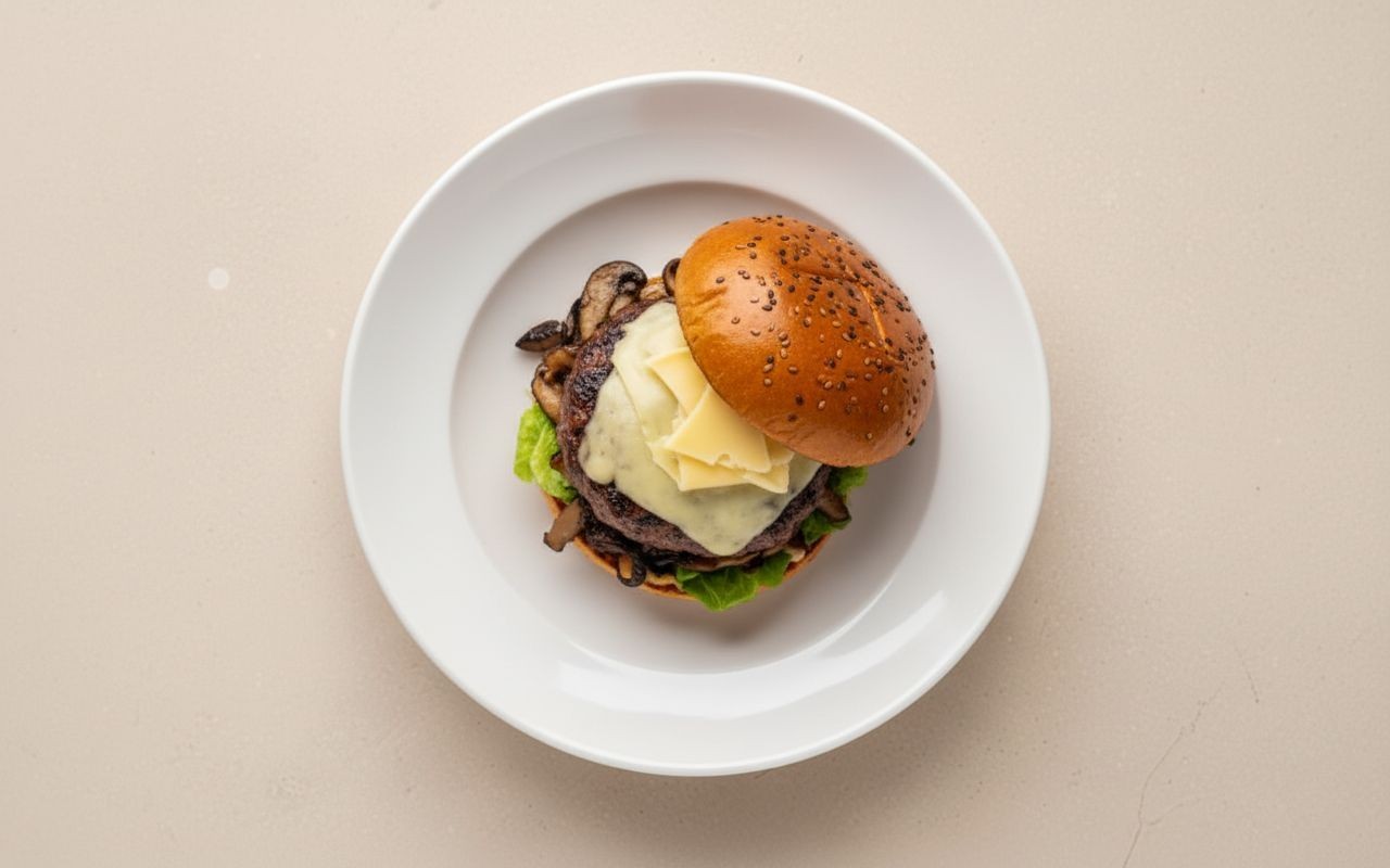 Beef Burger with Cheese and Mushrooms