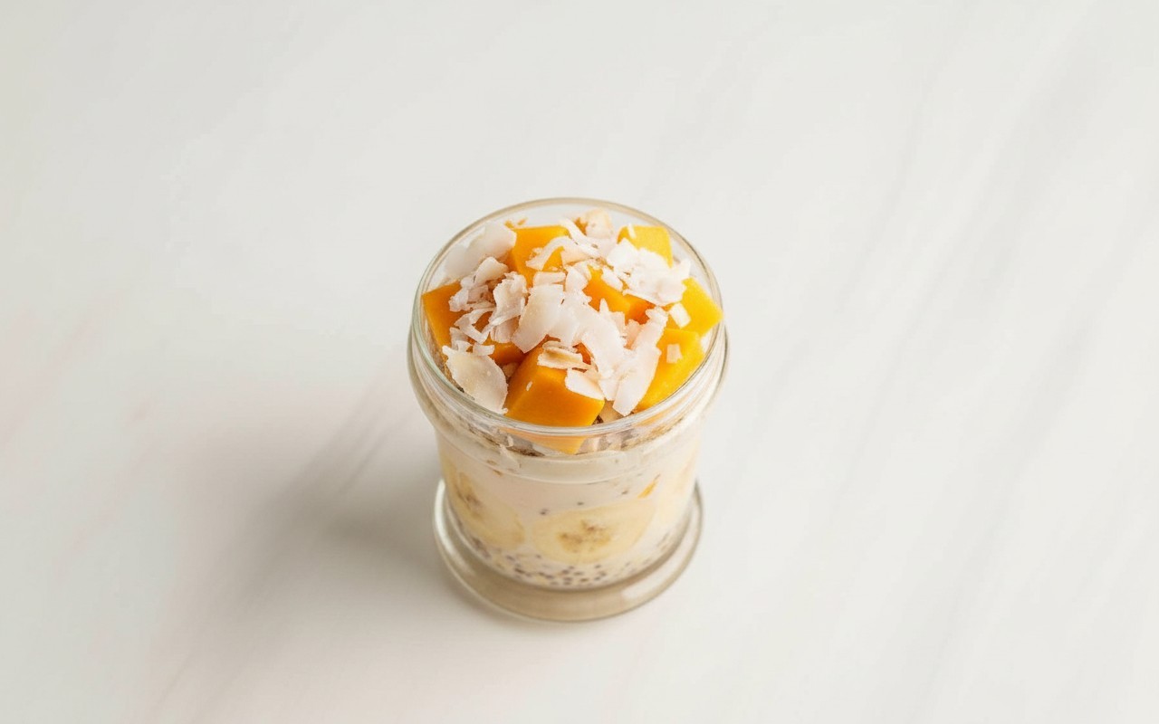 Chia Pudding with Oats, Banana and Mango