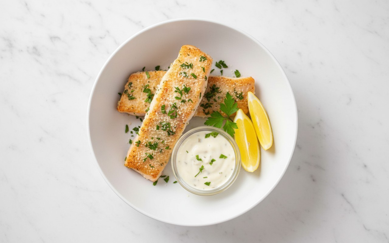 Fish with Parmesan and Yogurt Sauce
