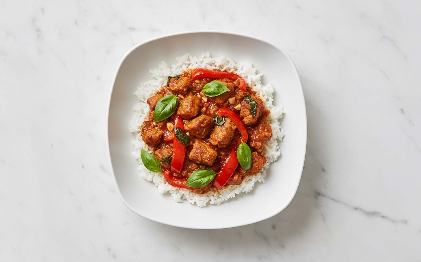 Pork Stew with Paprika, Basil and Rice