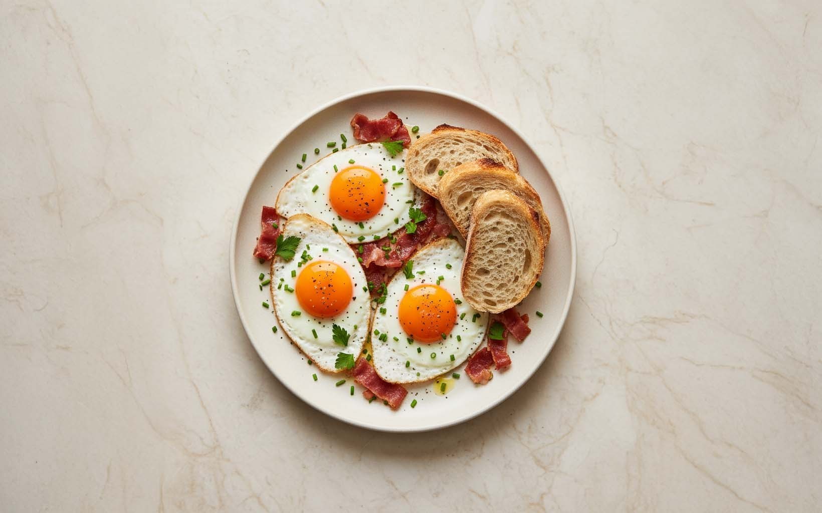 Eggs with Ham and Bread Slices