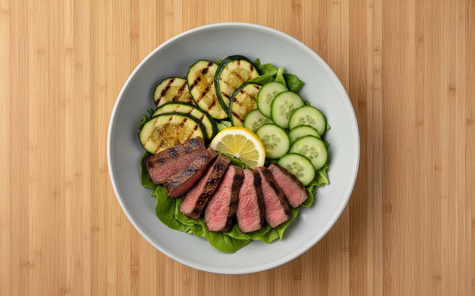 Grilled Beef and Zucchini with Cucumber Salad
