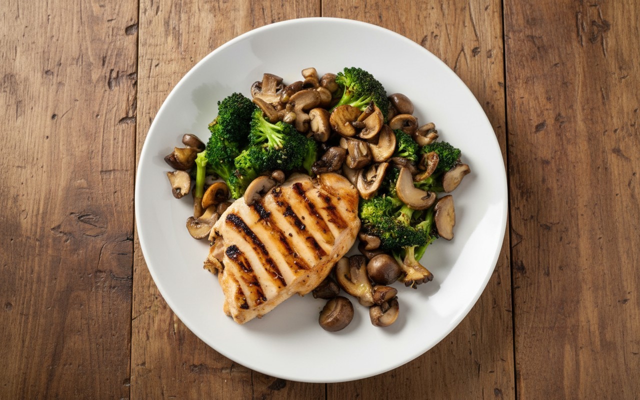 Grilled Turkey with Broccoli and Sautéed Mushrooms