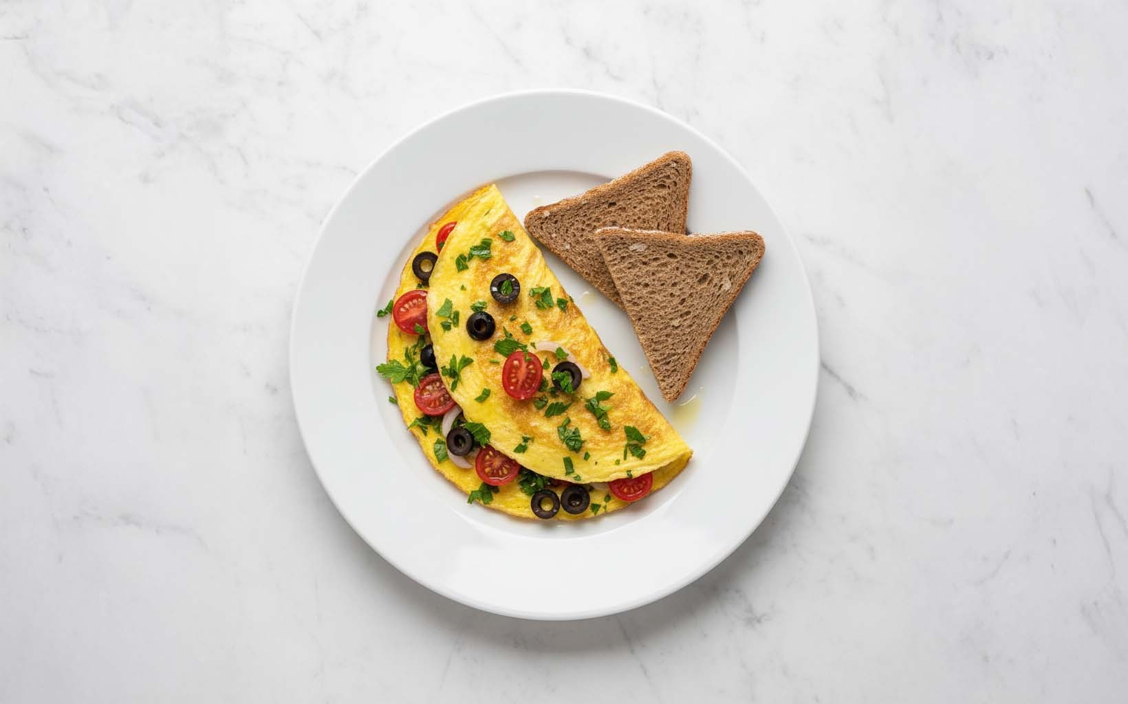 Tomato and Olives Omelet with Bread